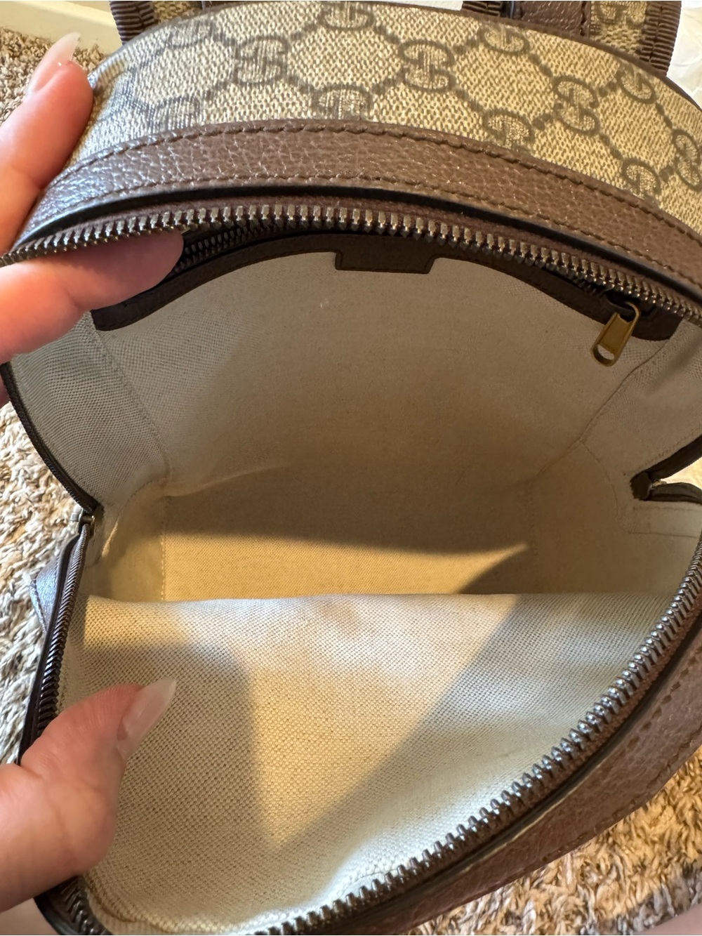 Gucci GG Supreme Ophidia Small Backpack Beige/Brown with Iconic Green & Red Web - Picture 11 of 16